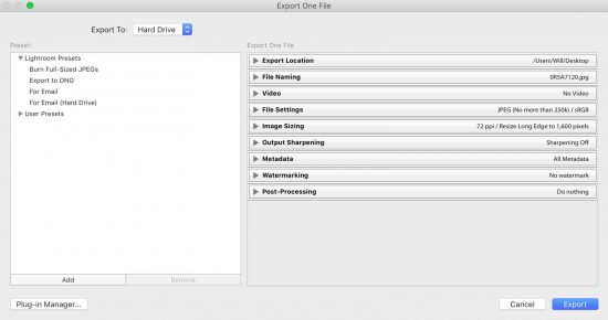 lightroom export window
