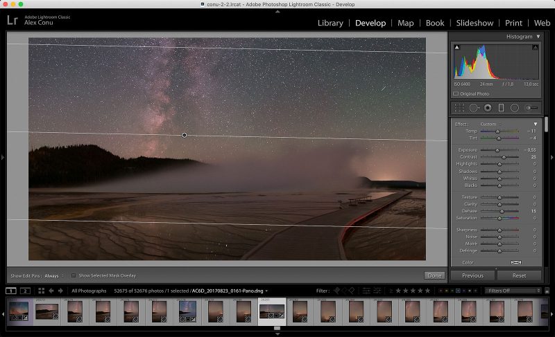Lightroom edit of milky way landscape