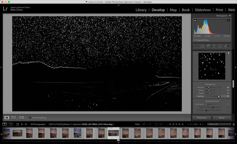 Sharpening mask edit of milky way landscape