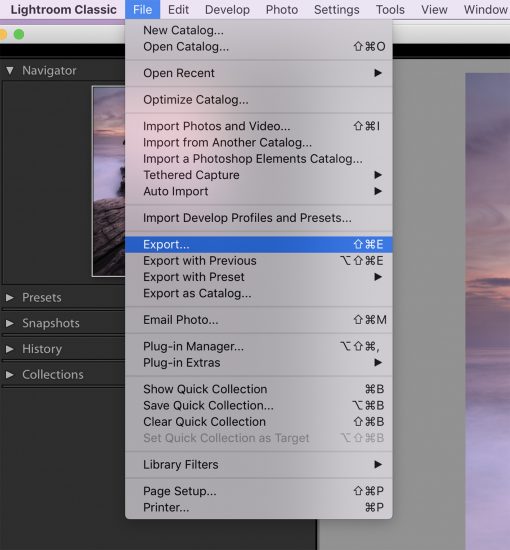Exporting in Lightroom