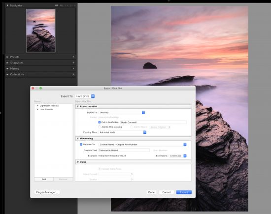 Export settings in lightroom