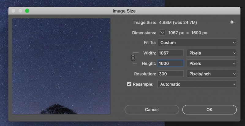 Reduce file size dimensions