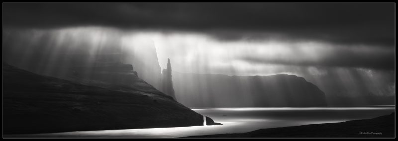 black and white landscape of the Faroe Islands